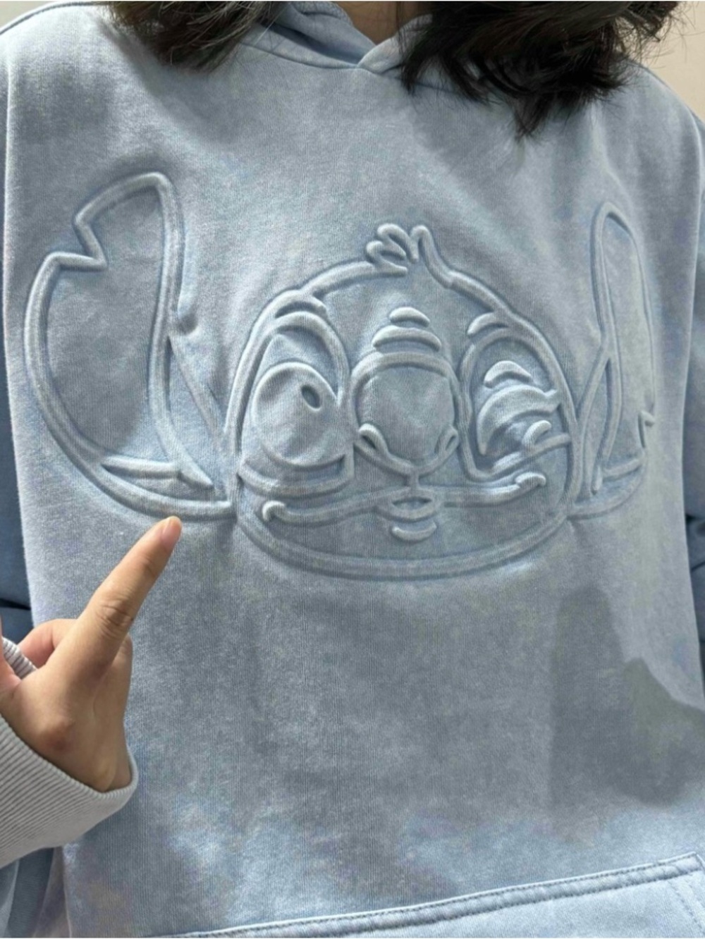Disney Stitch Mineral Washed Stitch Embossed Pullover Hoodie Small